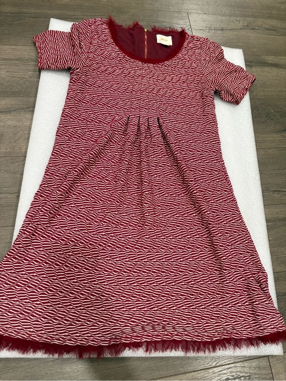 Maeve Womens Dora Dress Size XSmall Red Geometric Gauzy Textured Pleats Lined